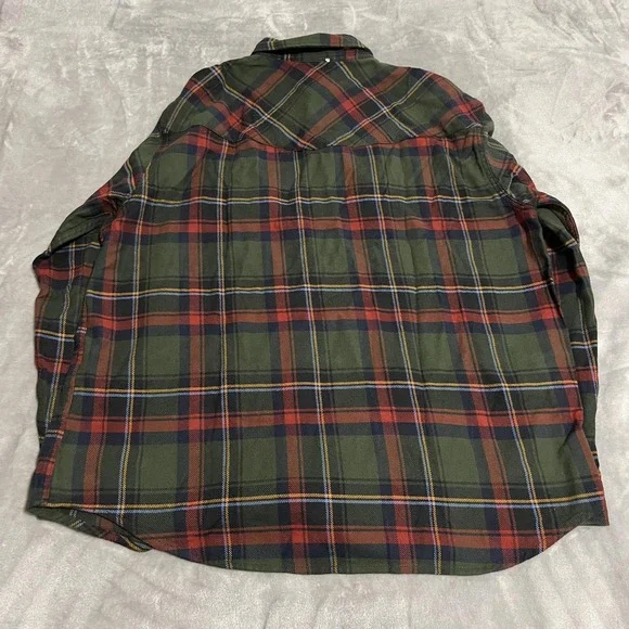 Levis Relaxed Western Shirt Mens XL Green Plaid Flannel Button Up Long Sleeve